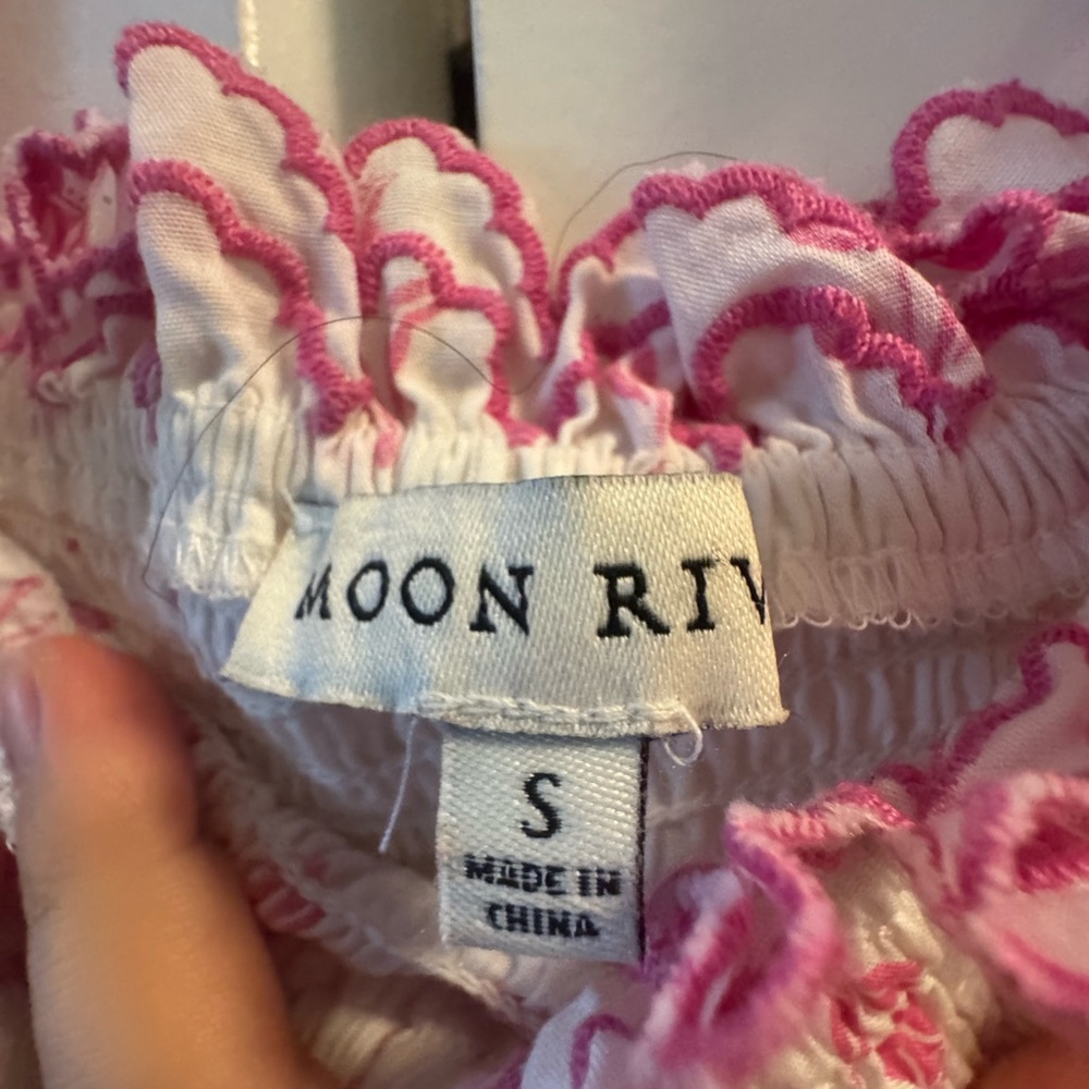 Moon River White Dress with Pink Floral Smocked Bodice - Picture 3 of 4